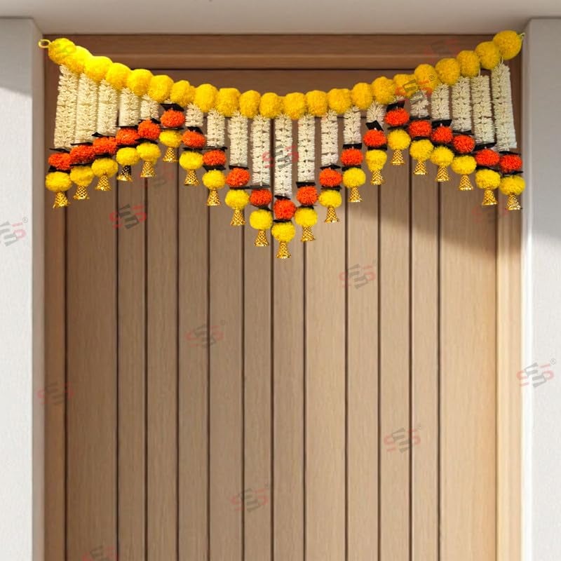 S2S Artificial Flower Garland Krish Toran for Main Door Entrance | Handmade Fabric Bandarwal | Door Hangings for Home Decoration - 3 Feet (Yellow & Orange) - Image 2