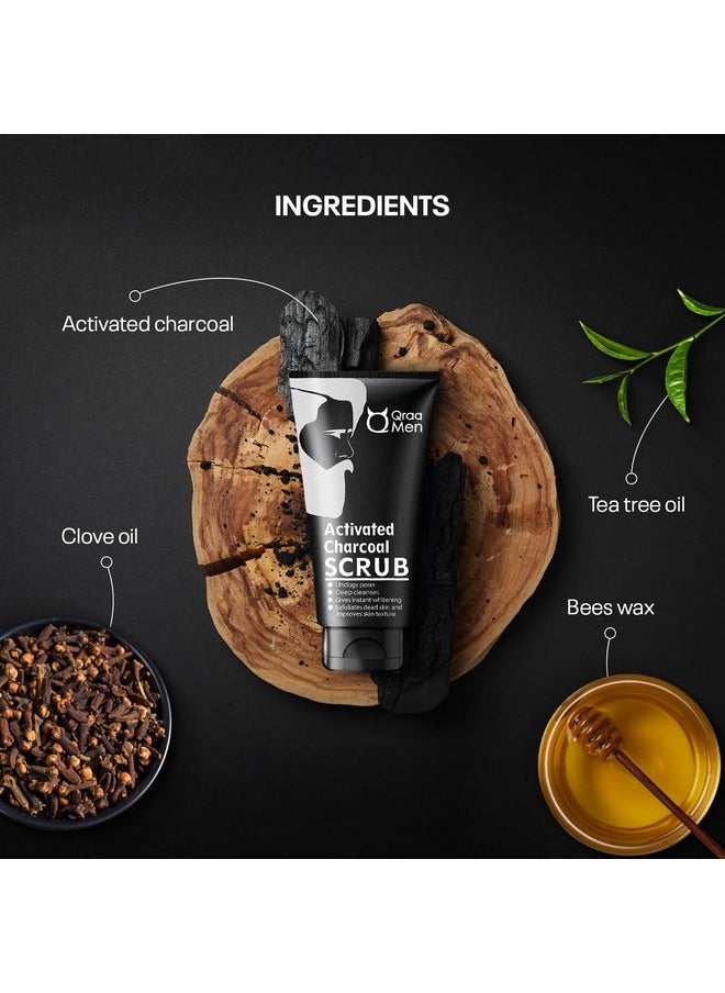 Qraa Men Activated Bamboo Charcoal Scrub With Essential Oils | For Deep Pore Cleansing | Glowing Skin |Removes Dirt & Impurities | Suitable For Men Of All Skin Types (100Gm*3) Pack Of 3  - Image 3