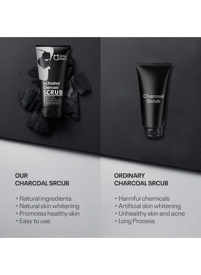 Qraa Men Activated Bamboo Charcoal Scrub With Essential Oils | For Deep Pore Cleansing | Glowing Skin |Removes Dirt & Impurities | Suitable For Men Of All Skin Types (100Gm*3) Pack Of 3  - Image 2
