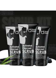 Qraa Men Activated Bamboo Charcoal Scrub With Essential Oils | For Deep Pore Cleansing | Glowing Skin |Removes Dirt & Impurities | Suitable For Men Of All Skin Types (100Gm*3) Pack Of 3  - Image 1