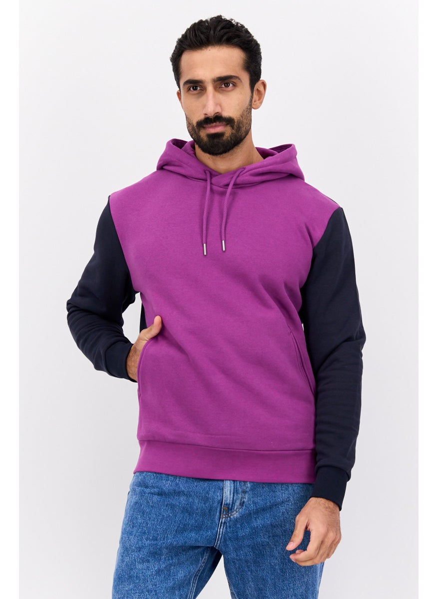 ESPRIT - Men Hooded Long Sleeves Two-Toned Sweatshirt, Purple - Image 1