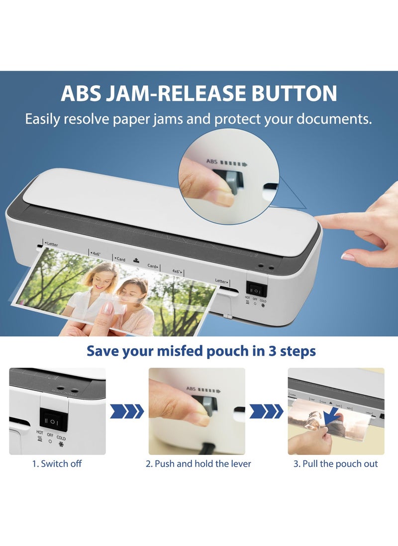 11-in-1 Thermal Laminator Machine with 36 Laminating Sheets, A4/Letter Size, 2 Temperature Settings, and Built-in Paper Trimmer for Office, School, Business, and Home Use.