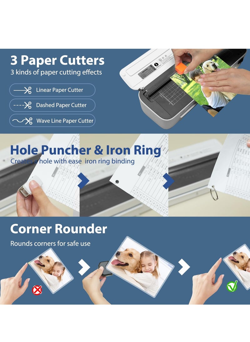 11-in-1 Thermal Laminator Machine with 36 Laminating Sheets, A4/Letter Size, 2 Temperature Settings, and Built-in Paper Trimmer for Office, School, Business, and Home Use.