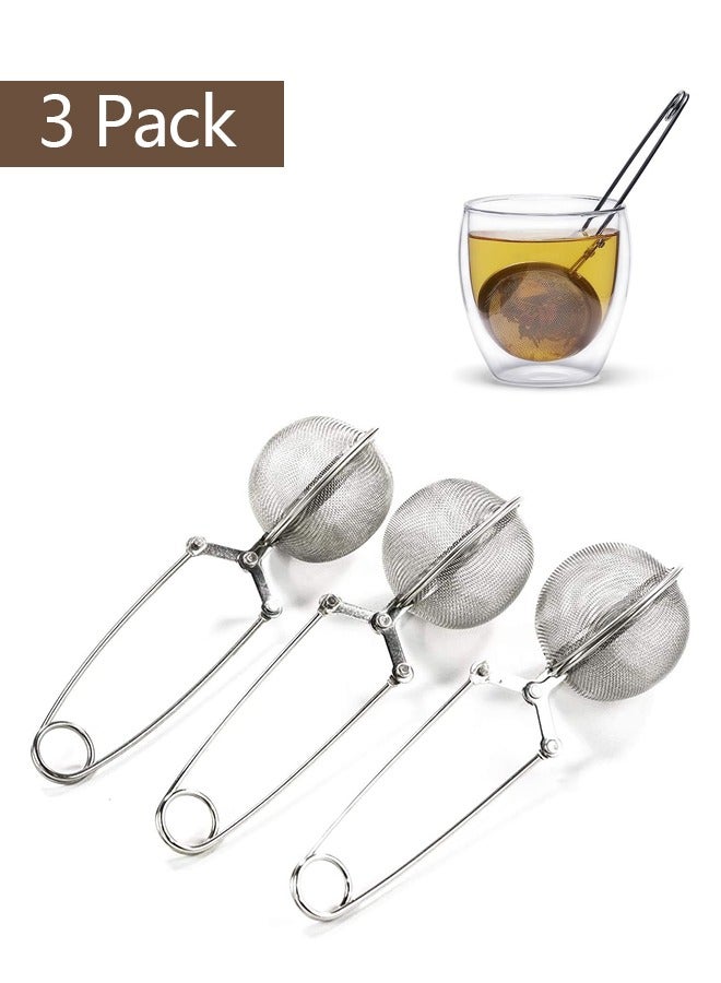 Bukela Tea Filter 3 Pack Snap Ball Tea Strainer with Handle for Loose Leaf Tea and Mulling Spices Stainless Steel Strainer Perfect Pincer Tea Ball Infuser Tea Filter Tong - Image 1