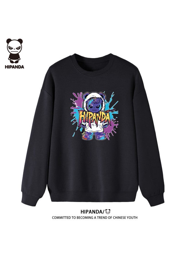 Hipanda o Panda Sweatshirt For Men, Autumn Trendy Graffiti Print, Casual Loose Round Neck, Black, 3XL - Image 1