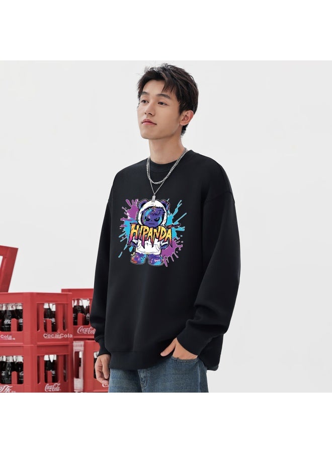 Hipanda o Panda Sweatshirt For Men, Autumn Trendy Graffiti Print, Casual Loose Round Neck, Black, 3XL - Image 3