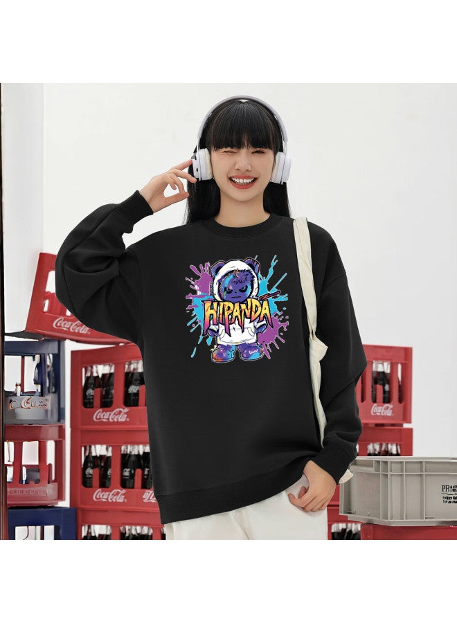 Hipanda o Panda Sweatshirt For Men, Autumn Trendy Graffiti Print, Casual Loose Round Neck, Black, 3XL - Image 2