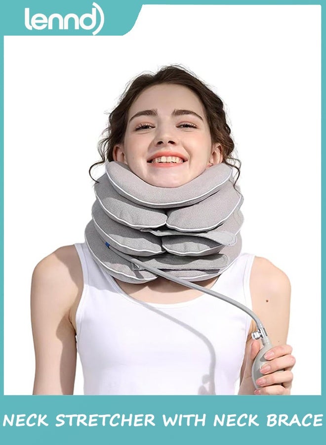 LENND Neck Stretcher with Neck Brace,Cervical Traction Neck Device,Neck Relief Tool,Adjustable Inflatable Cervical Brace,Home Use Neck Decompression New Technology Breathable Fabric Washable&Colorfast - Image 1