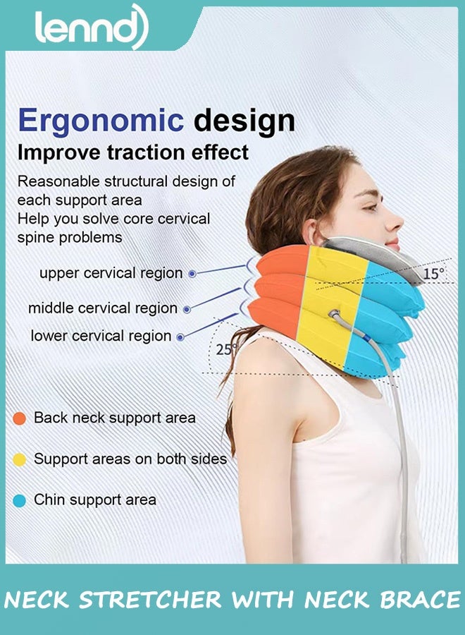 LENND Neck Stretcher with Neck Brace,Cervical Traction Neck Device,Neck Relief Tool,Adjustable Inflatable Cervical Brace,Home Use Neck Decompression New Technology Breathable Fabric Washable&Colorfast - Image 3