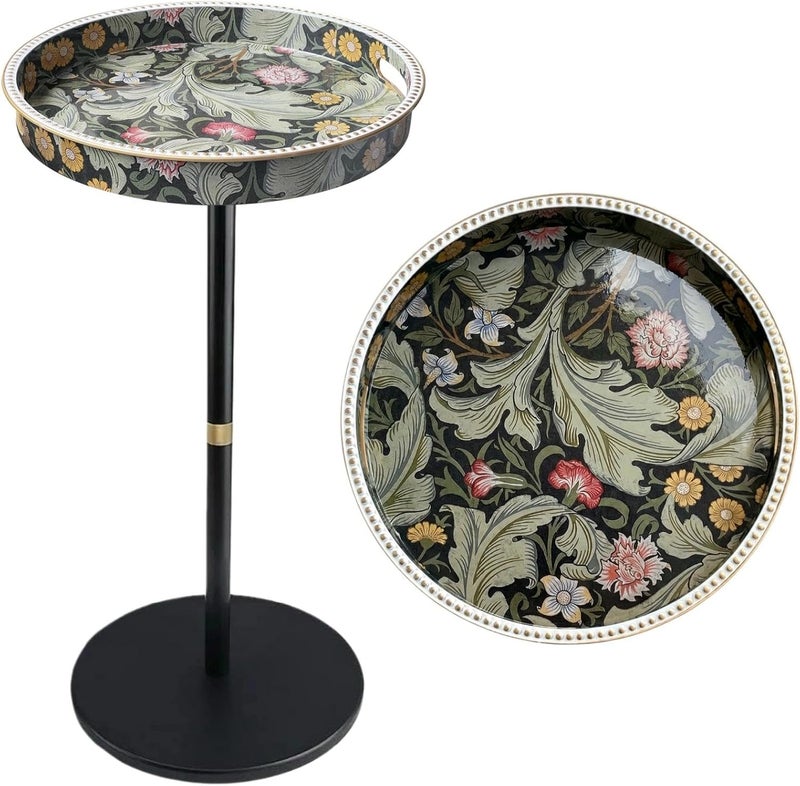Simmer Stone Boho Round Side Table With Tray Top, Pedestal Drink Table for Small Spaces, Aesthetic Accent Nightstand for Living Room, Bedroom, Corners, and Office (Daisy) - Image 1