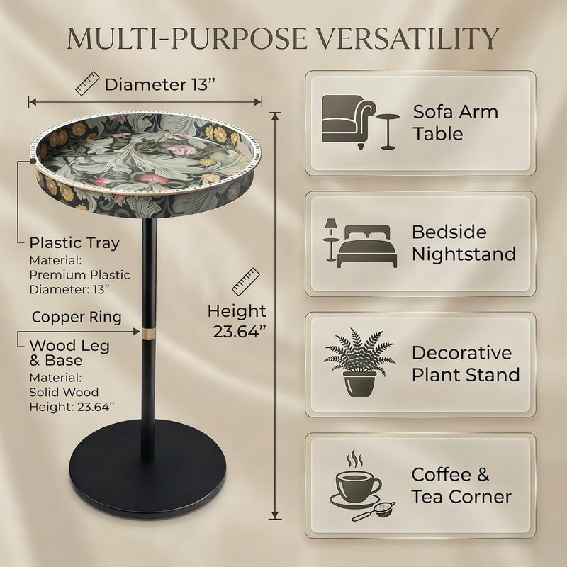 Simmer Stone Boho Round Side Table With Tray Top, Pedestal Drink Table for Small Spaces, Aesthetic Accent Nightstand for Living Room, Bedroom, Corners, and Office (Daisy) - Image 3