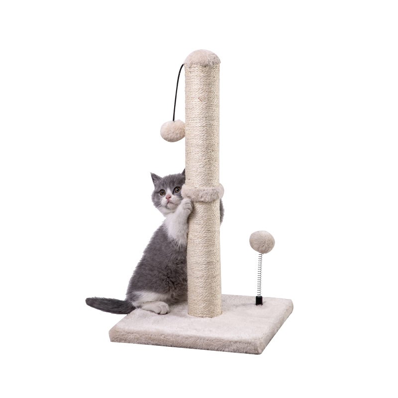 MECOOL Cat Scratching Post Premium Basics Kitten Scratcher Sisal Scratch Posts with Hanging Ball 22in for Kittens or Smaller Cats (22 inches for Kitten, Beige) - Image 1