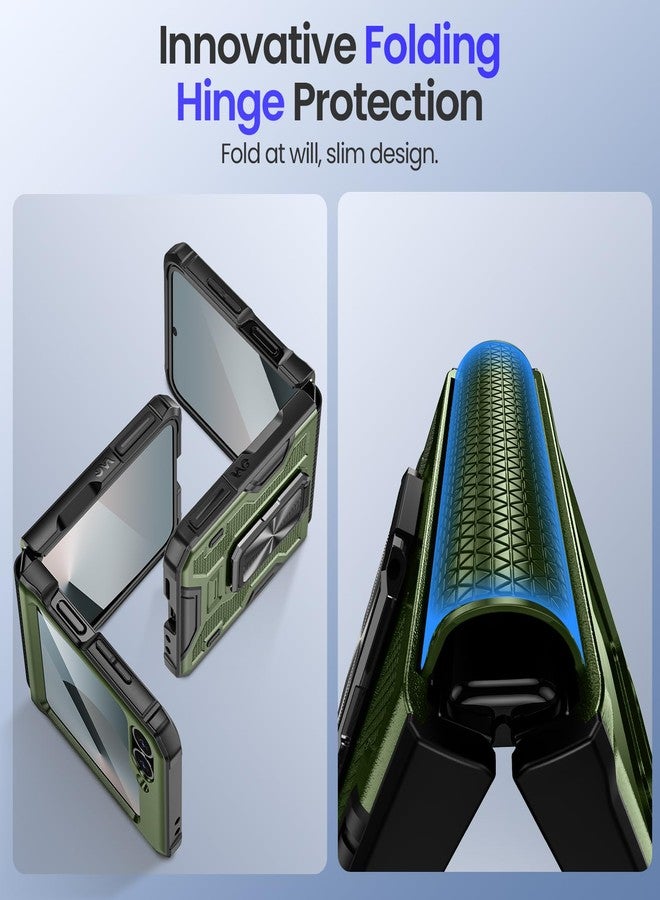 VEGO for Samsung Flip 6 Case with Hinge Protection, Built-in Screen Protector & 360° Magnetic Ring Stand Protective Phone Cover Drop Proof for Samsung Galaxy Z Flip 6 5G - Green - Image 5