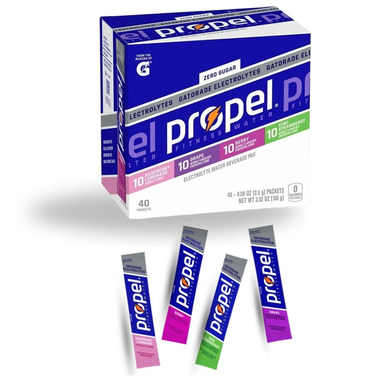 Generic Propel Powder Packets Electrolyte Hydration - Zero Sugar - Electrolyte Water Beverage Mix Powder Packets - Raspberry Lemonade, Grape, Berry, Kiwi Strawberrry - 40 pack - Image 1