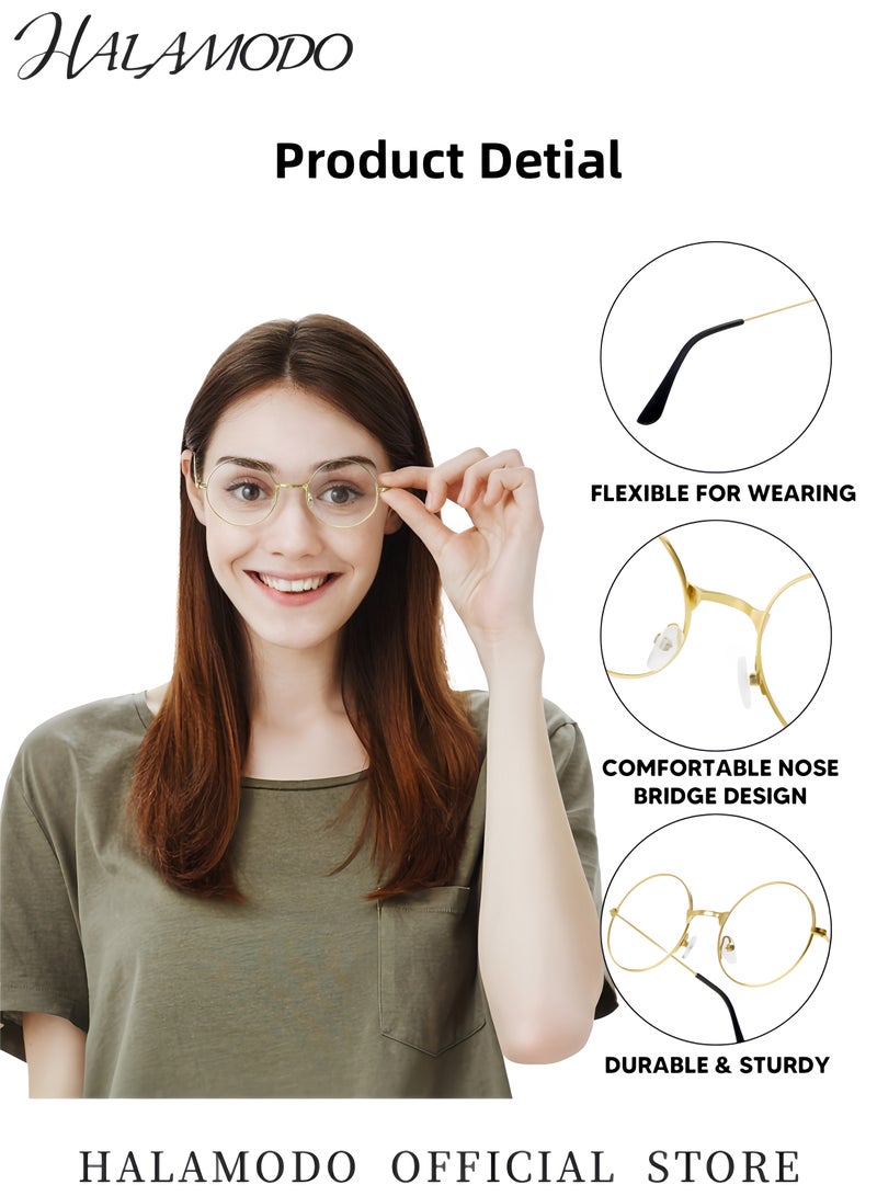 HALAMODO Retro Glasses Blue Light Glasses Clear Lens Glasses Vintage Eye Glasses Round Frame Glasses Fashion Lightweight Glasses for Men & Women - Image 3