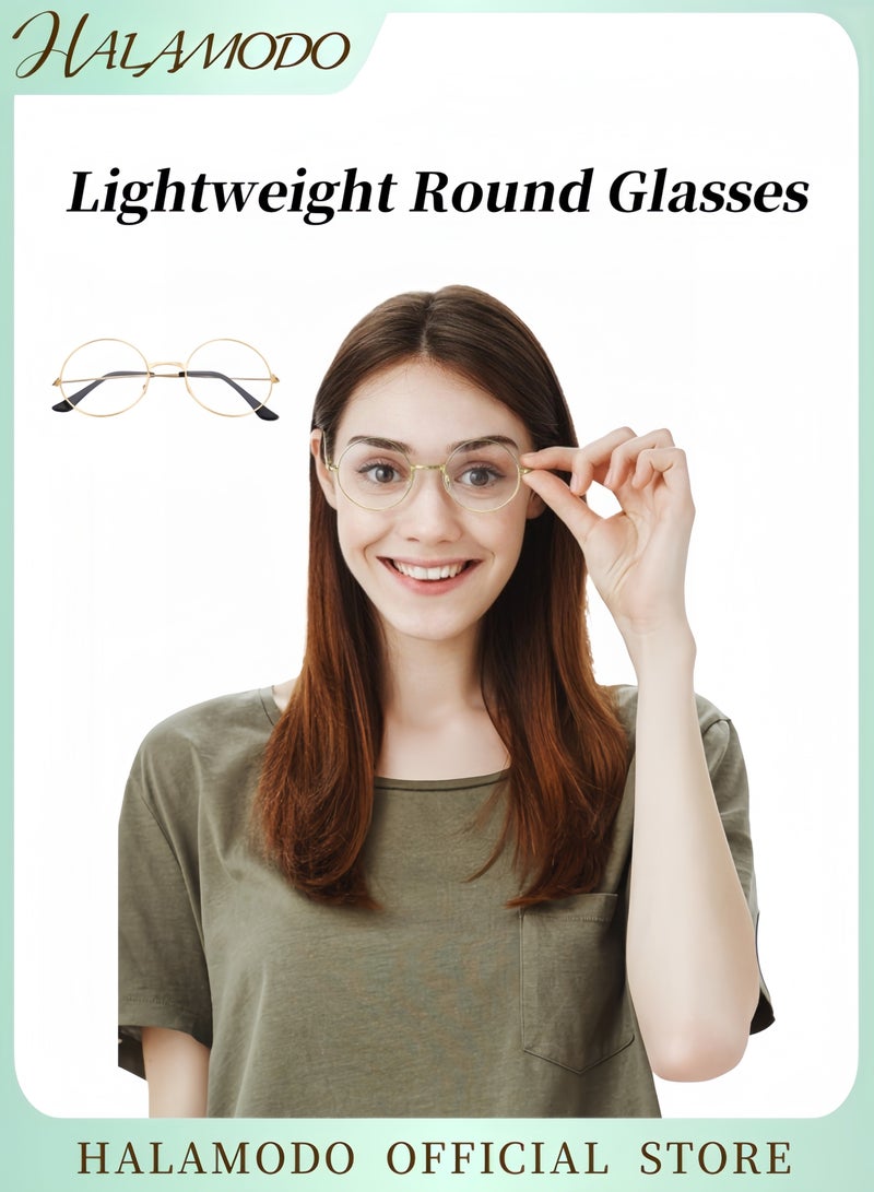 HALAMODO Retro Glasses Blue Light Glasses Clear Lens Glasses Vintage Eye Glasses Round Frame Glasses Fashion Lightweight Glasses for Men & Women - Image 1