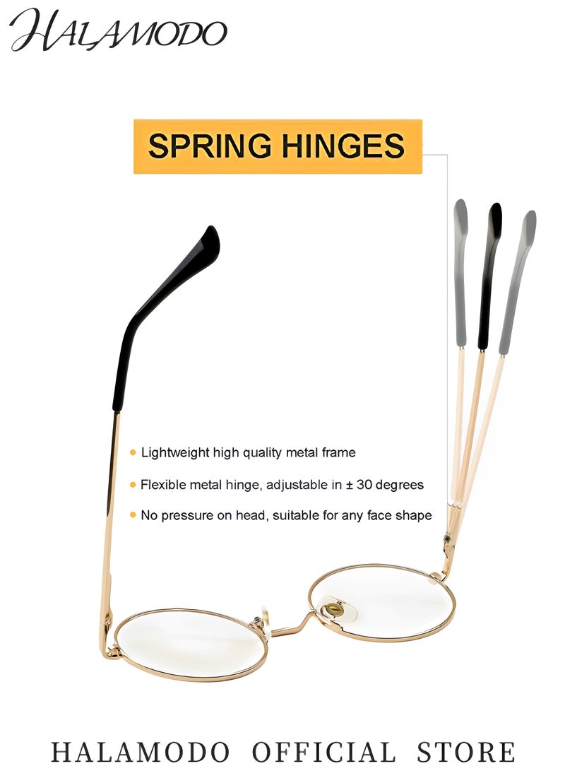 HALAMODO Retro Glasses Blue Light Glasses Clear Lens Glasses Vintage Eye Glasses Round Frame Glasses Fashion Lightweight Glasses for Men & Women - Image 2