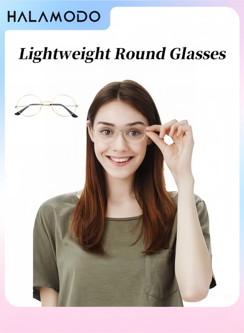 Retro Glasses Blue Light Glasses Clear Lens Glasses Vintage Eye Glasses Round Frame Glasses Fashion Lightweight Glasses for Men & Women - Image 1