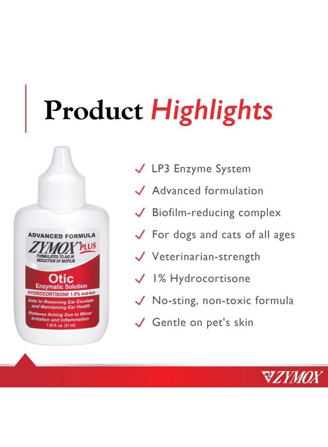 Zymox Advanced Formula Otic Plus Enzymatic Ear Solution for Dogs and Cats with 1% Hydrocortisone, 1.25oz - Image 3