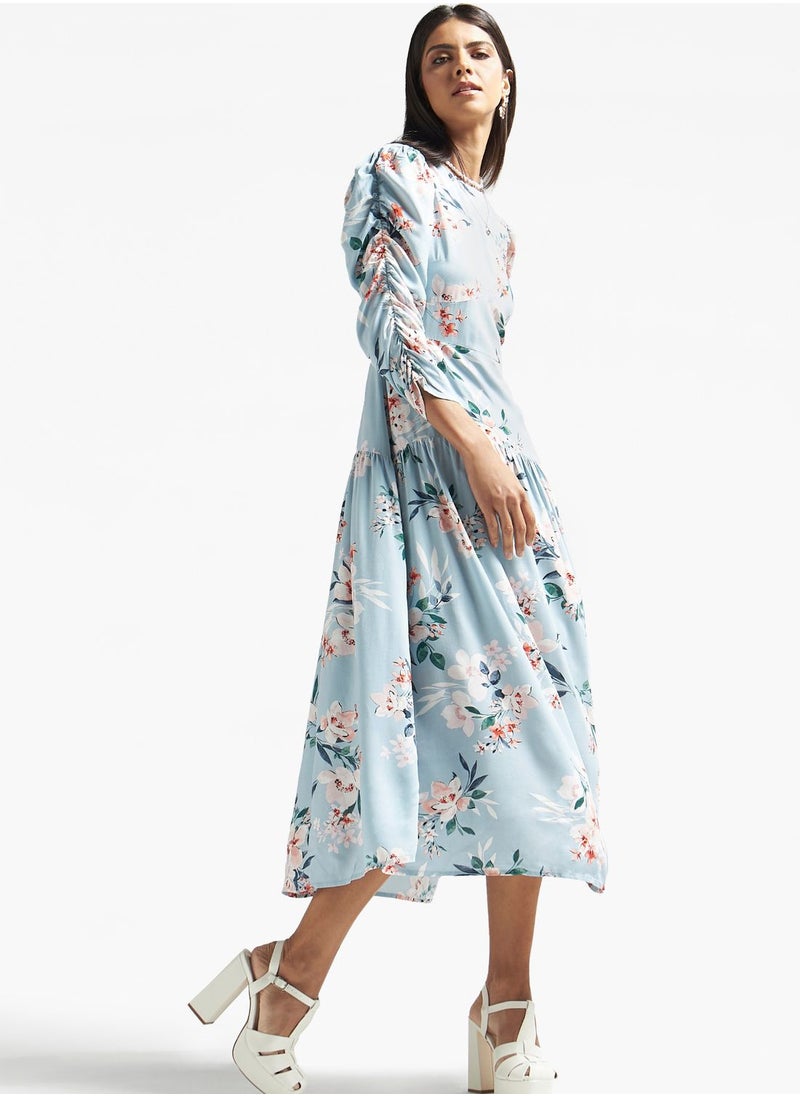 FAV - Floral Print Ruched Dress - Image 1