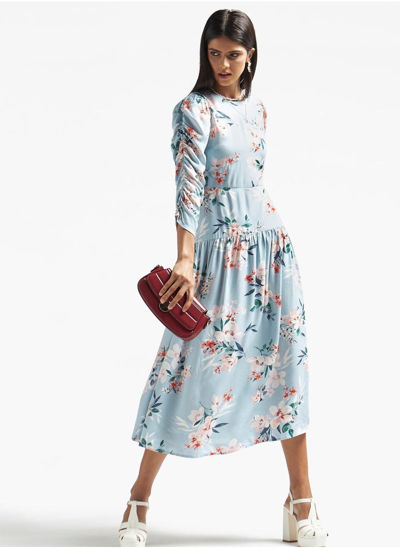 FAV - Floral Print Ruched Dress - Image 1