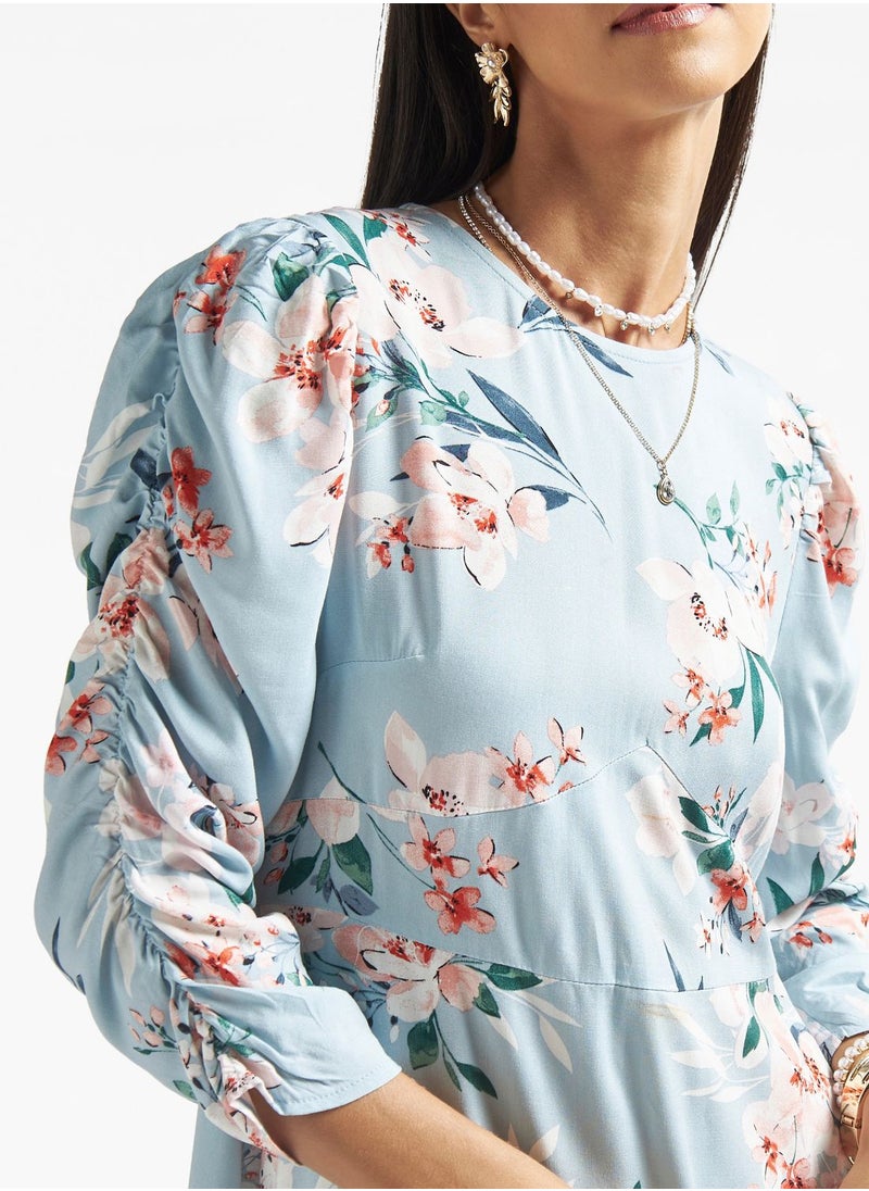 FAV - Floral Print Ruched Dress - Image 1