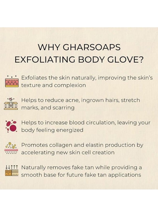Ghar soaps - Exfoliating Gloves, Scrubber for Dead Skin Body by Ghar Soaps | Loofah for Women and Men | Gentle On Skin | Easy To Use | Scrub Gloves | All Dead Skin Cells, Blackheads, Impurities, Sustainable - Image 1