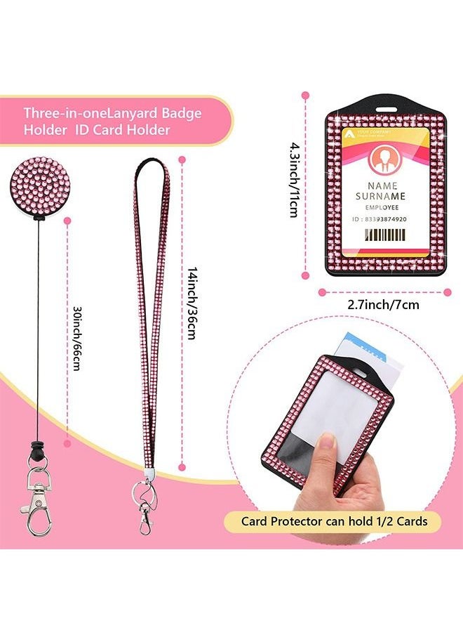 Generic - Rhinestone ID Badge Holder with Lanyard, ID Badge Card Holder with Clear ID Window, Retractable Badge Reel and Neck Lanyard (Pink) - Image 1