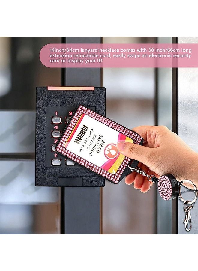 Generic - Rhinestone ID Badge Holder with Lanyard, ID Badge Card Holder with Clear ID Window, Retractable Badge Reel and Neck Lanyard (Pink) - Image 1