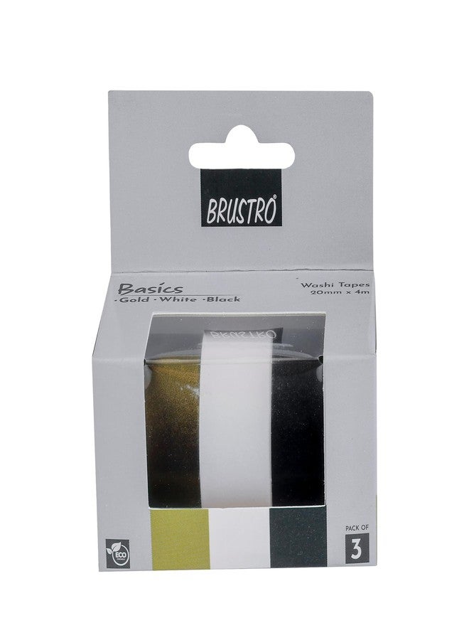 BRUSTRO Washi Masking Tapes Basics Shade - Pearl White, Pearl Black & Antique Gold, 20 mm x 4 Meters (Set of 3) - Image 2