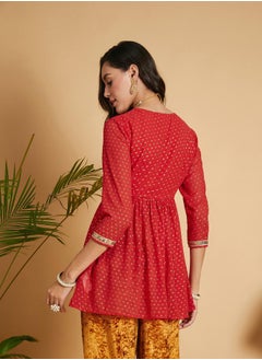 SASSAFRAS Spot Foil Print  Lace Trim Wrap Peplum Top by Styli  - Image 5