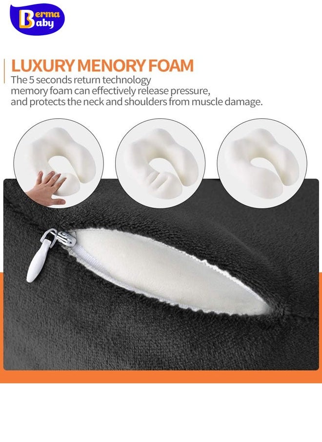 Berma Baby - Memory Foam Travel Pillow, Neck Pillow with 360-Degree Head Support, Comfortable and Lightweight, Ideal for Sleeping on Airplane, Car, Train, Bus and Home Use, Comes with Storage Bag, Sleep Mask and Earplugs Black - Image 1