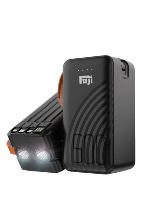 🔋 50000mAh Ultra High-Capacity Power Bank with 22.5W Fast Charging, Built-in Cables, LED Display & Camping Light – Ideal for Travel & Emergencies