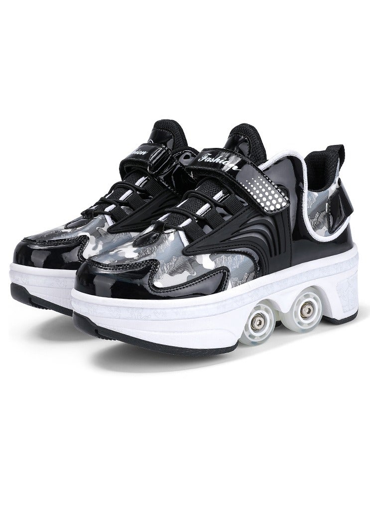 LITTLE ROCKZ Little Rockz Double Row Skate Sneakers Shoes, 2 in 1 Parkour Shoes with Wheels for for Adult Kids Retractable Pulley Roller Skate Shoes - Image 2