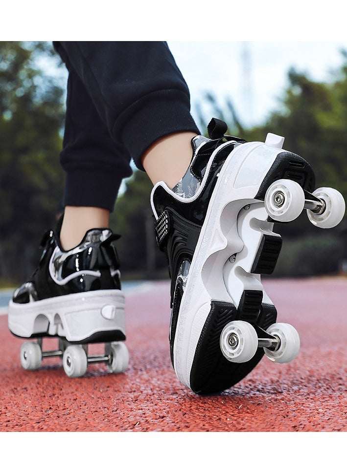 LITTLE ROCKZ Little Rockz Double Row Skate Sneakers Shoes, 2 in 1 Parkour Shoes with Wheels for for Adult Kids Retractable Pulley Roller Skate Shoes - Image 3