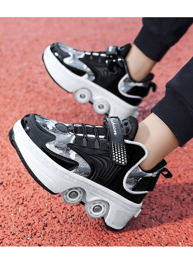 LITTLE ROCKZ Little Rockz Double Row Skate Sneakers Shoes, 2 in 1 Parkour Shoes with Wheels for for Adult Kids Retractable Pulley Roller Skate Shoes - Image 4