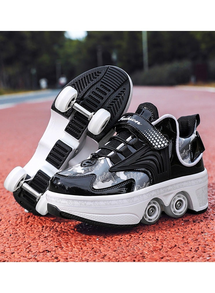 LITTLE ROCKZ Little Rockz Double Row Skate Sneakers Shoes, 2 in 1 Parkour Shoes with Wheels for for Adult Kids Retractable Pulley Roller Skate Shoes - Image 5