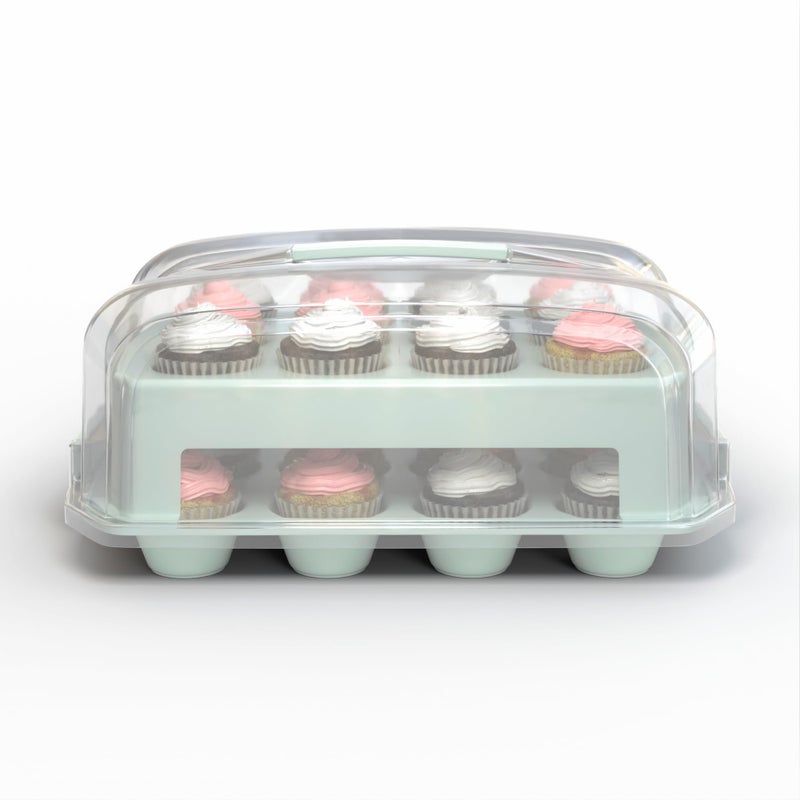 Top Shelf Elements Cupcake Carrier Green Cupcake Holder Carries 24 StandardSize Cupcakes Muffin Traveler Two Tier Stand Reusable Cupcake Box