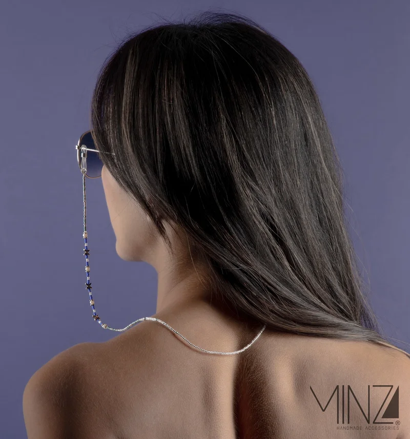Minza  Minza “Wave” Women’s Eyewear Chain, Czech Beads, Natural Pearl & Silver Accents, Handmade Blue Glasses Chain for Sunglasses & Eyeglasses, Elegant Feminine Eyewear Accessory. for Women | Best Price UAE