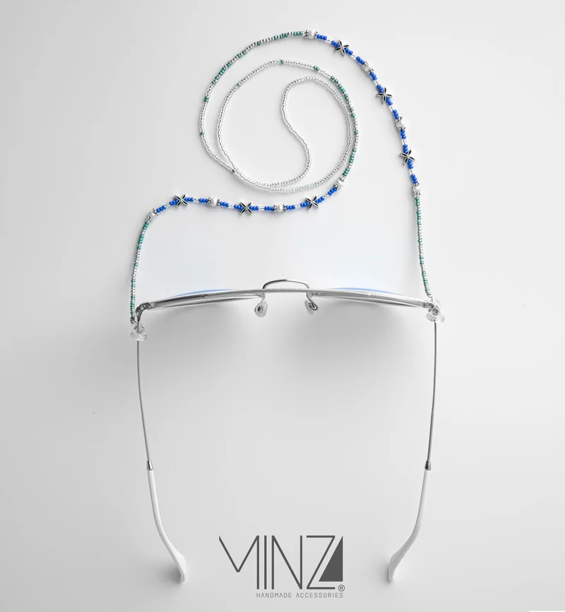 Minza  Minza “Wave” Women’s Eyewear Chain, Czech Beads, Natural Pearl & Silver Accents, Handmade Blue Glasses Chain for Sunglasses & Eyeglasses, Elegant Feminine Eyewear Accessory. for Women | Best Price UAE
