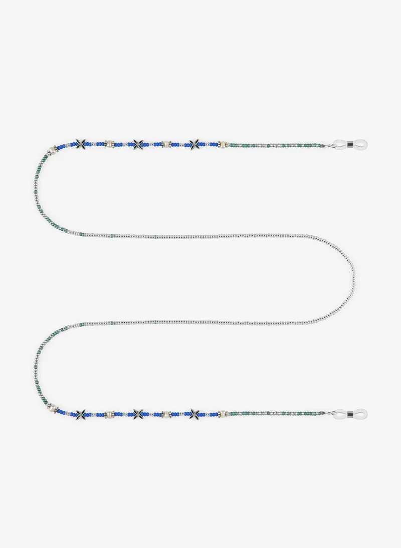 Minza Minza “Wave” Women’s Eyewear Chain, Czech Beads, Natural Pearl & Silver Accents, Handmade Blue Glasses Chain for Sunglasses & Eyeglasses, Elegant Feminine Eyewear Accessory.