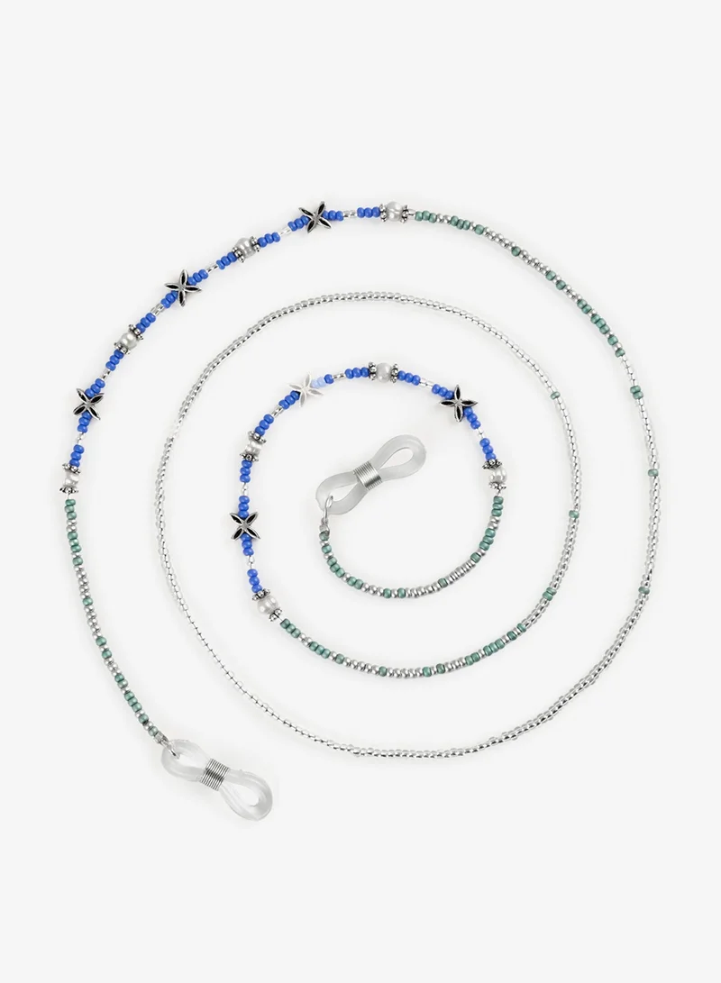 Minza  Minza “Wave” Women’s Eyewear Chain, Czech Beads, Natural Pearl & Silver Accents, Handmade Blue Glasses Chain for Sunglasses & Eyeglasses, Elegant Feminine Eyewear Accessory. for Women | Best Price UAE
