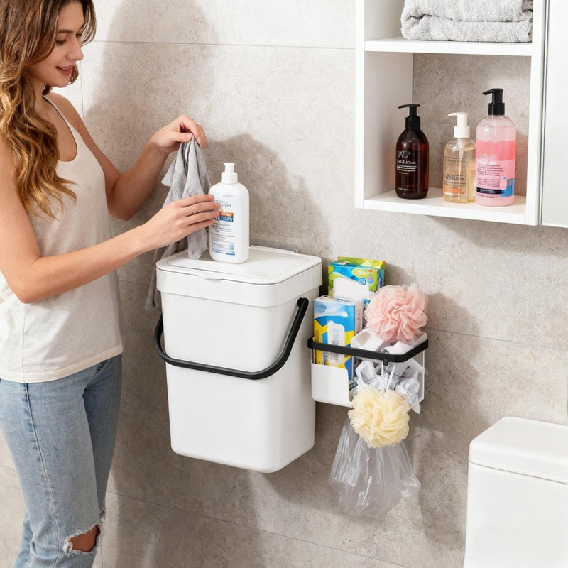 Double Opening Lid 3L Small Trash Can For Kitchen Cabinet Door Bathroom Bedroom Office - Image 4