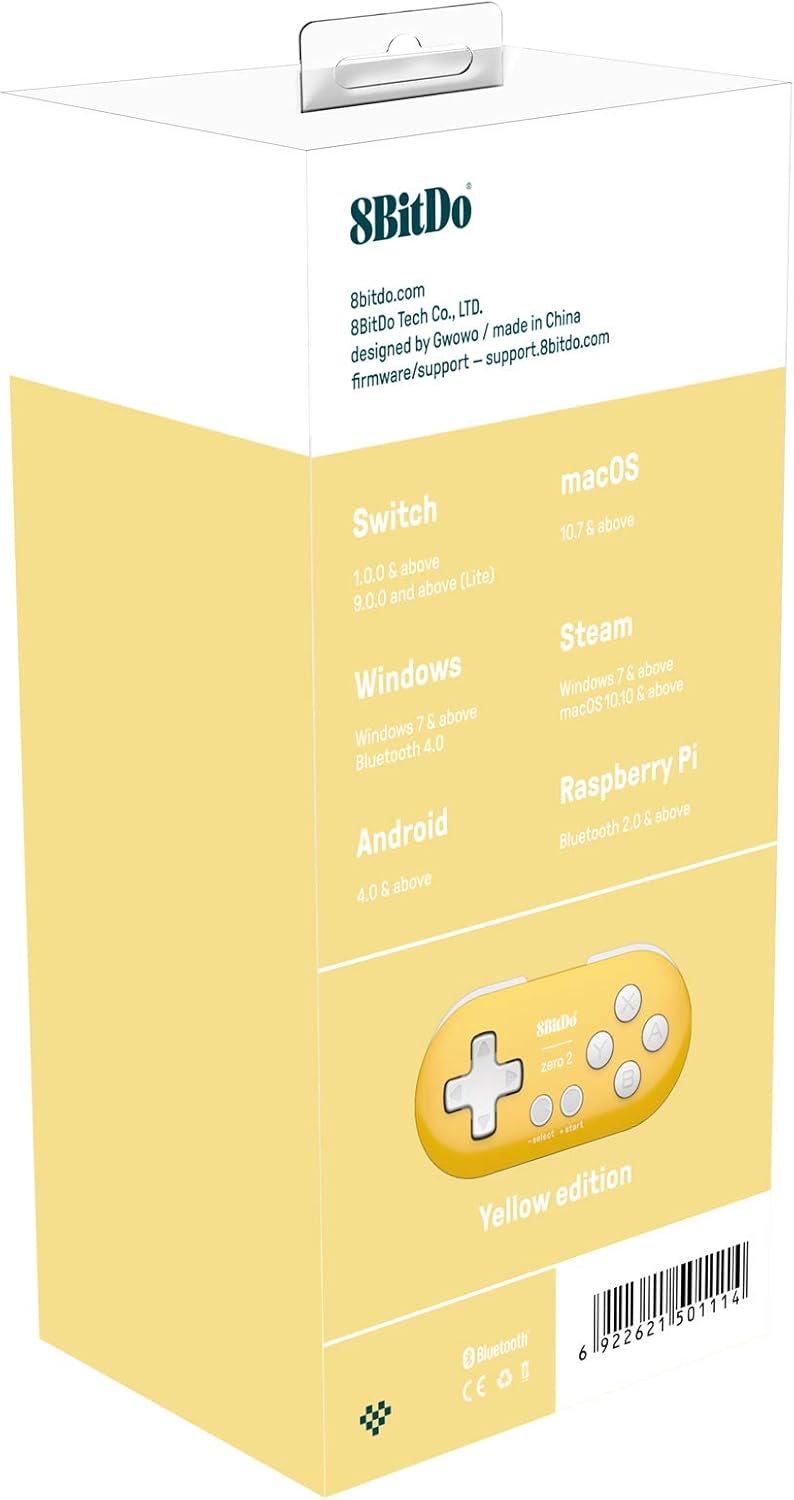 Nargos 8Bitdo Zero 2 Bluetooth Key Chain Sized Mini Controller for Nintendo Switch, Windows, Android and macOS (Yellow Edition) - Image 2