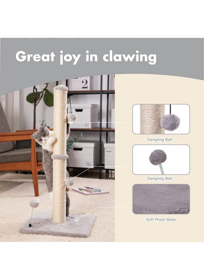 MECOOL MECOOL 34“ Tall Cat Scratching Post Premium Basics Kitten Scratcher Sisal Scratch Posts Trees with Hanging Ball for Indoor Cats, Gray  - Image 2