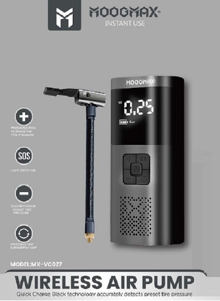 Portable Car Air Compressor – Electric Tire Inflator with LED Display and Flashlight – Black - Image 3