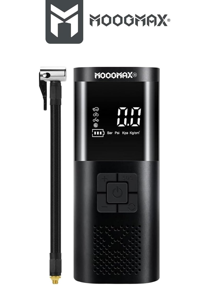 Portable Car Air Compressor – Electric Tire Inflator with LED Display and Flashlight – Black - Image 2