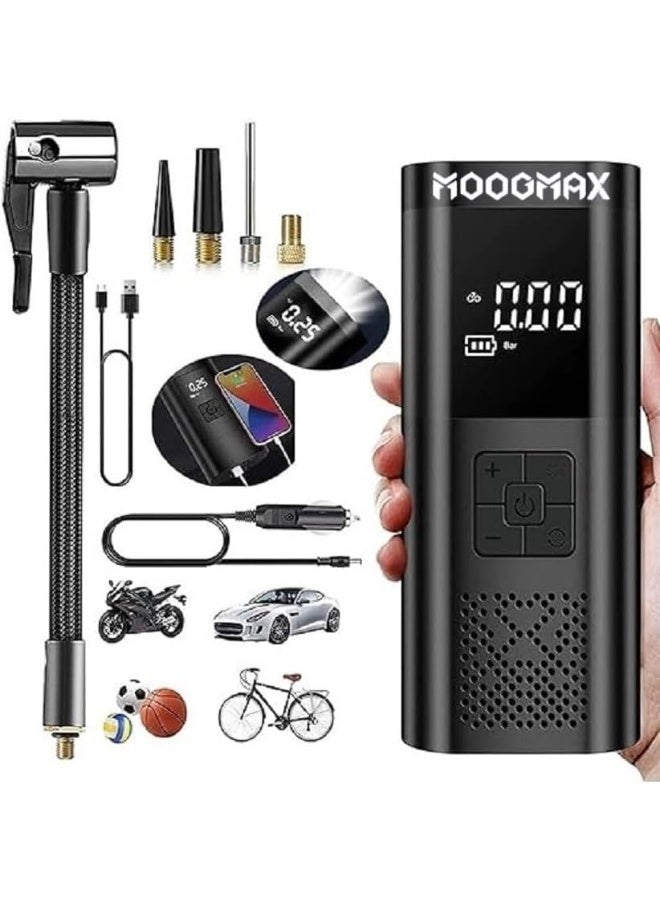 Portable Car Air Compressor – Electric Tire Inflator with LED Display and Flashlight – Black - Image 1