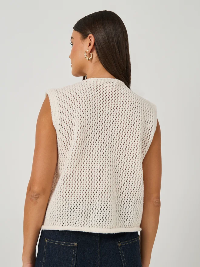 Styli Styli Open Knit Sleeveless Button Front Top