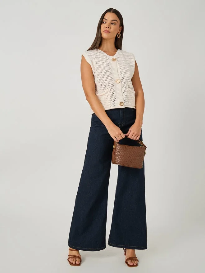 Styli Styli Open Knit Sleeveless Button Front Top